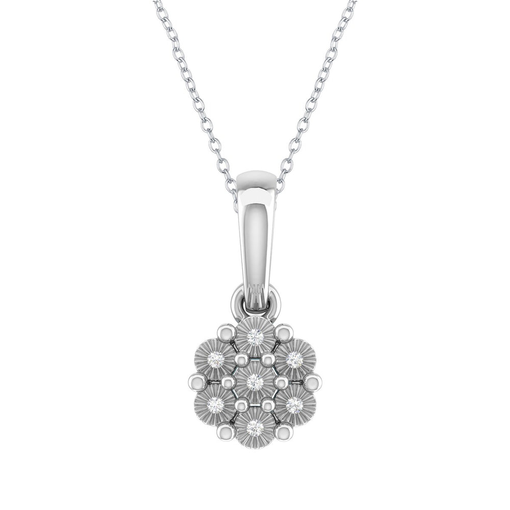 Sterling Silver Natural White Diamond Flower Pendant