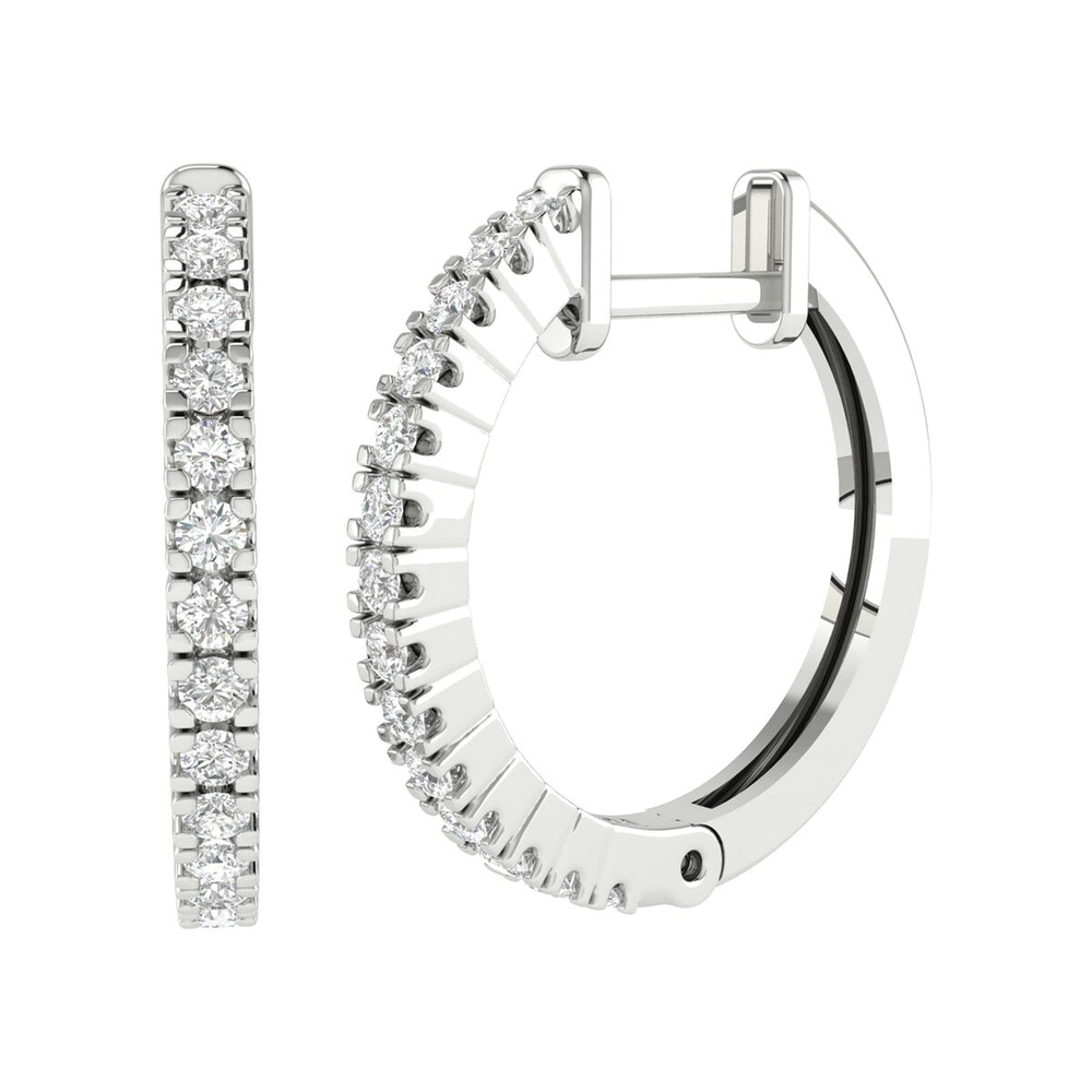 Sterling Silver Natural White Diamond Hoop Earrings