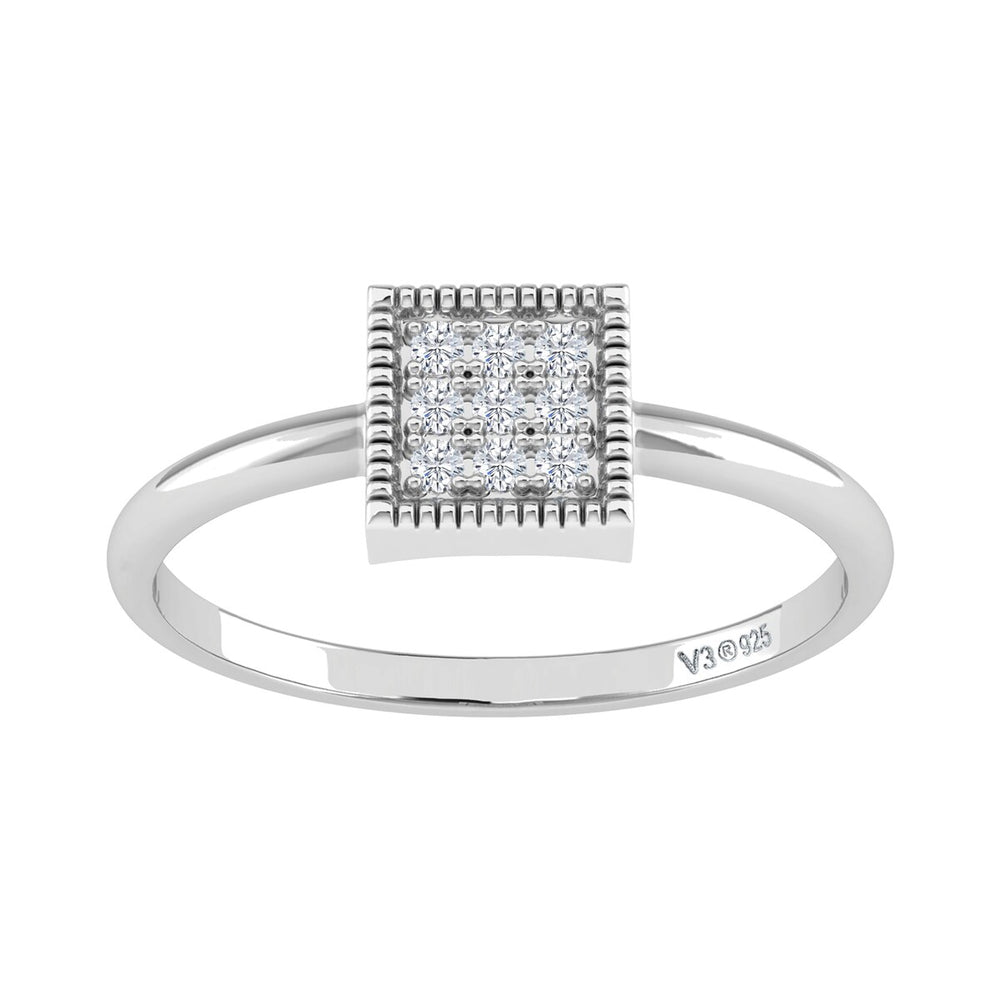 Sterling Silver Natural White Diamond Square Ring