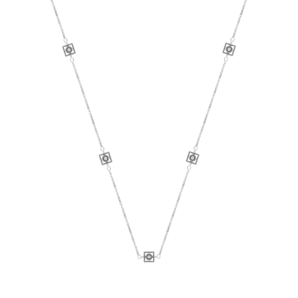 Sterling Silver Natural White Diamond Square Station Necklace