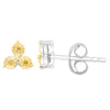 Sterling Silver Natural Yellow Diamond 3- Stone Stud Earrings