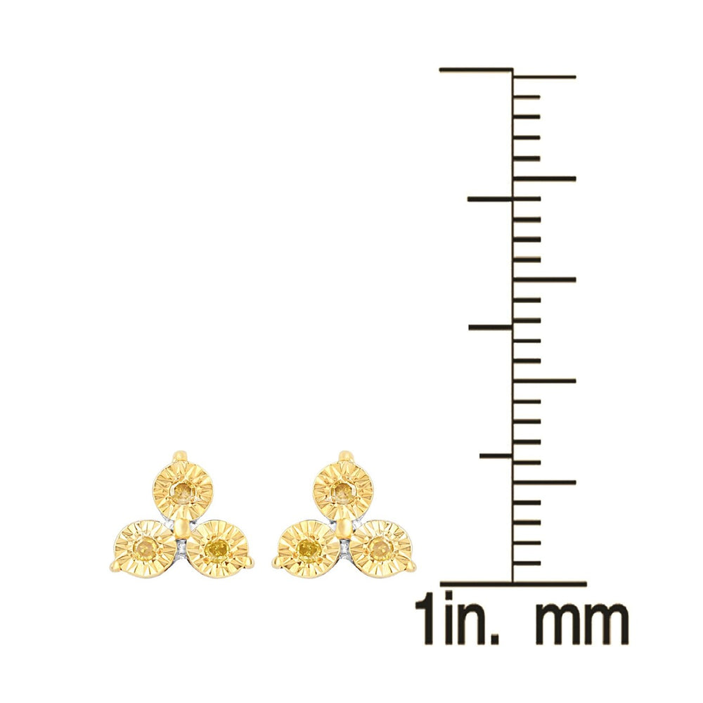 Sterling Silver Natural Yellow Diamond 3- Stone Stud Earrings