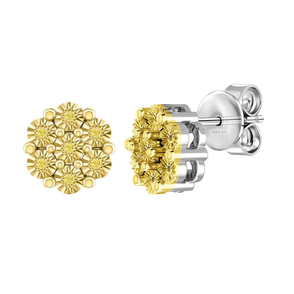 Sterling Silver Natural Yellow Diamond Flower Earrings