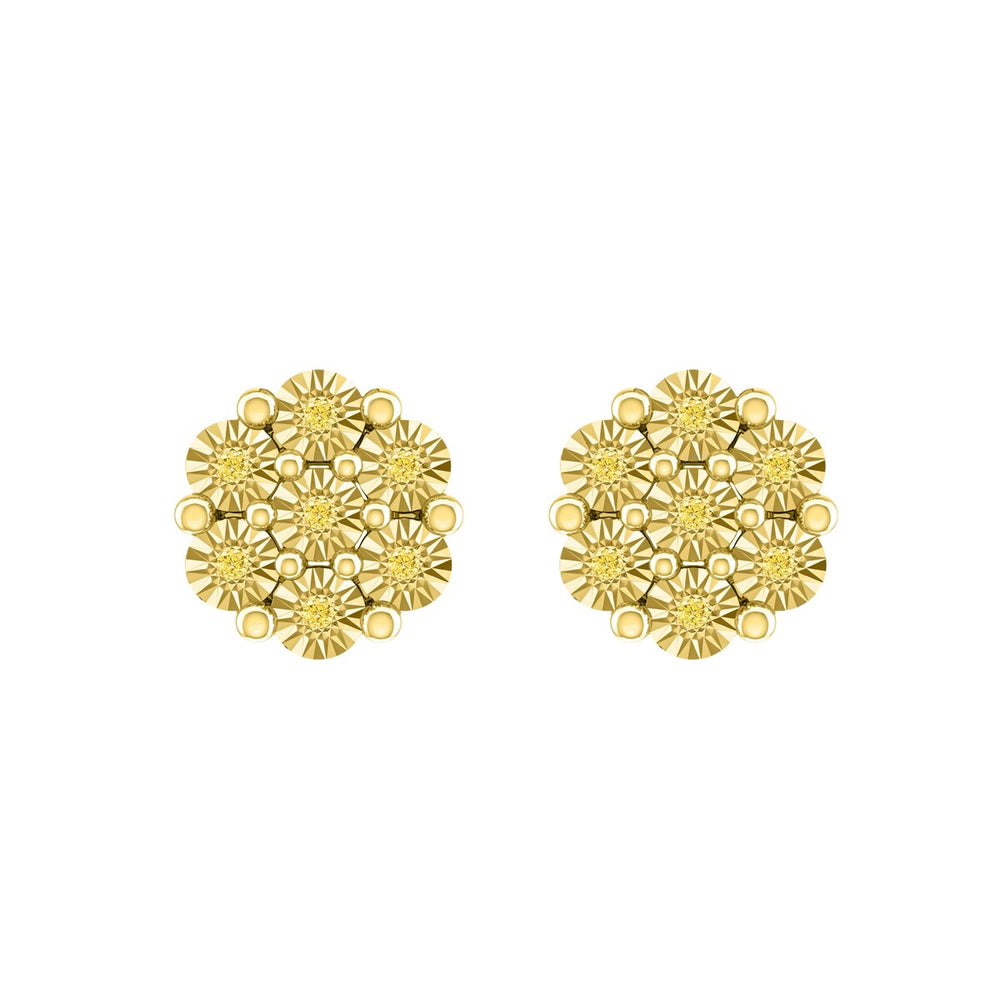 Sterling Silver Natural Yellow Diamond Flower Earrings