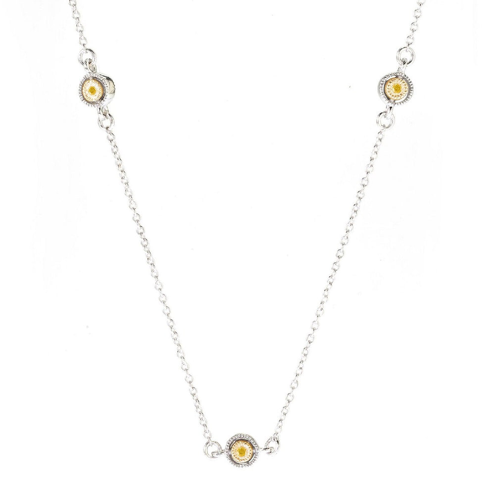 Sterling Silver Natural Yellow Diamond Station Necklace