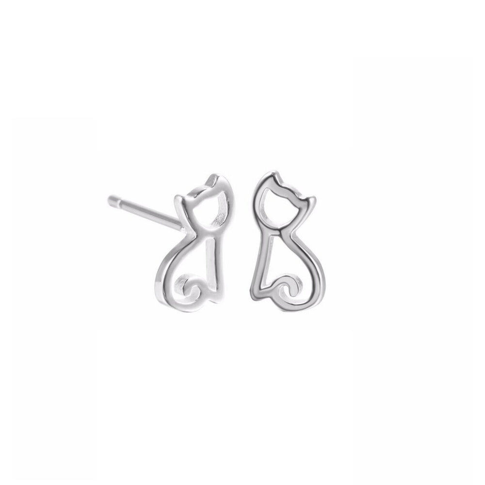 Sterling Silver Open Cat Stud Earrings