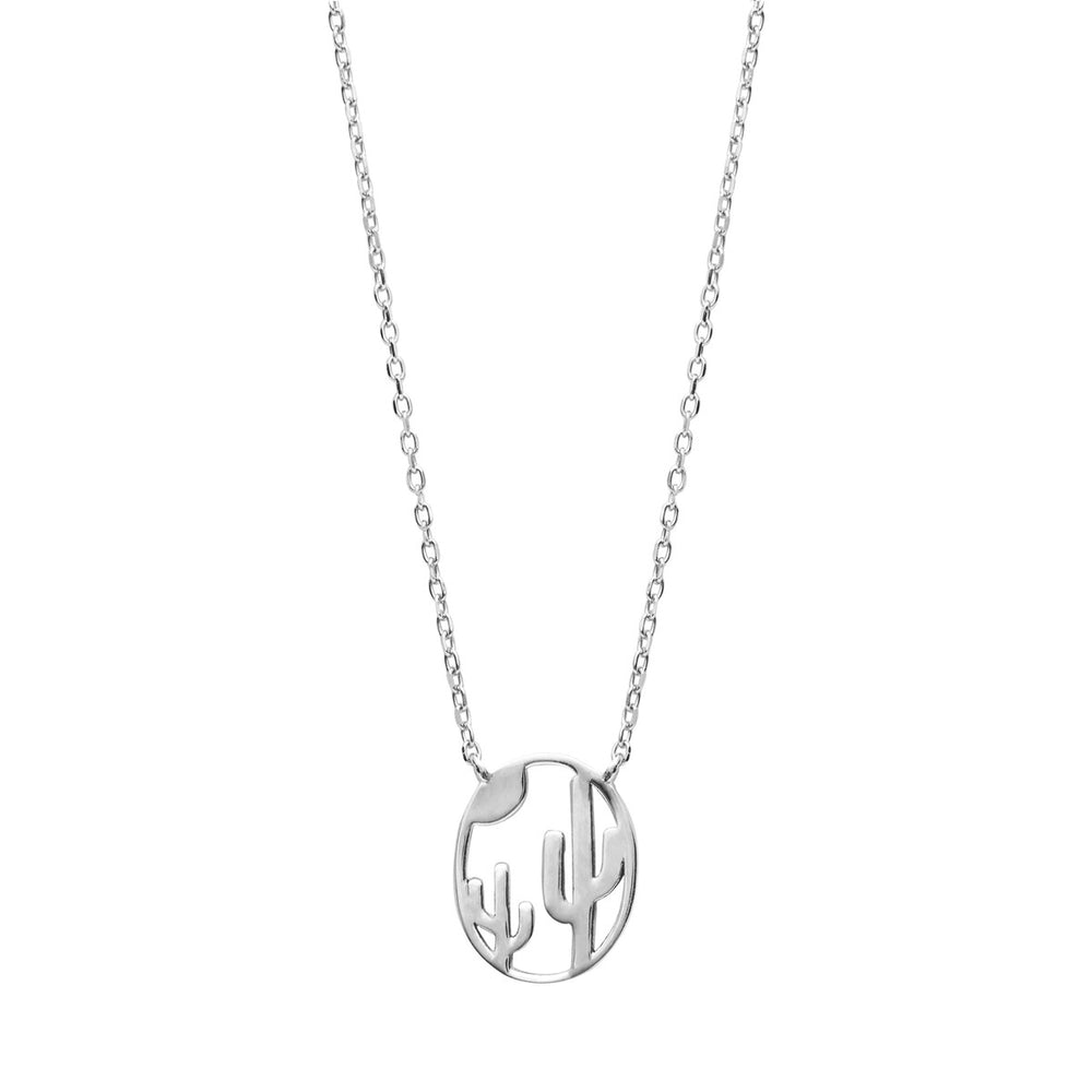 Sterling Silver Open Circle Cactus Pendant Necklace - White