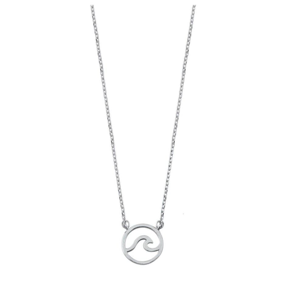 Sterling Silver Open Circle Wave Pendant Necklace - White