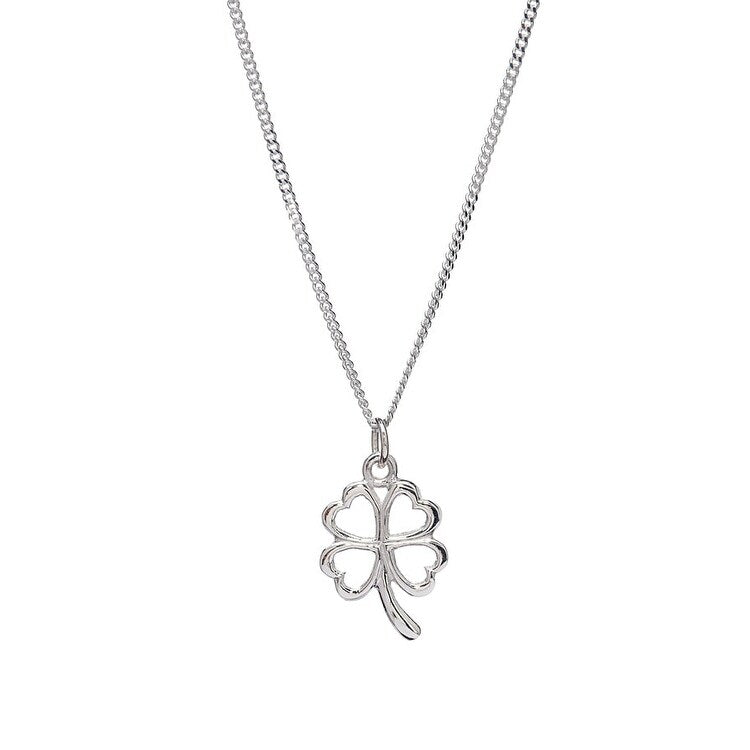 Sterling Silver Open Clover Pendant Necklace - White