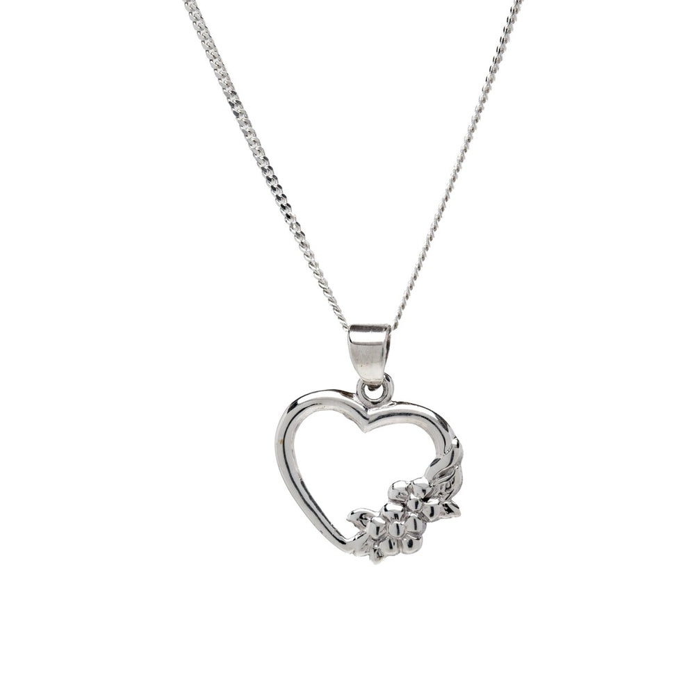 Sterling Silver Open Floral Heart Pendant Necklace - White