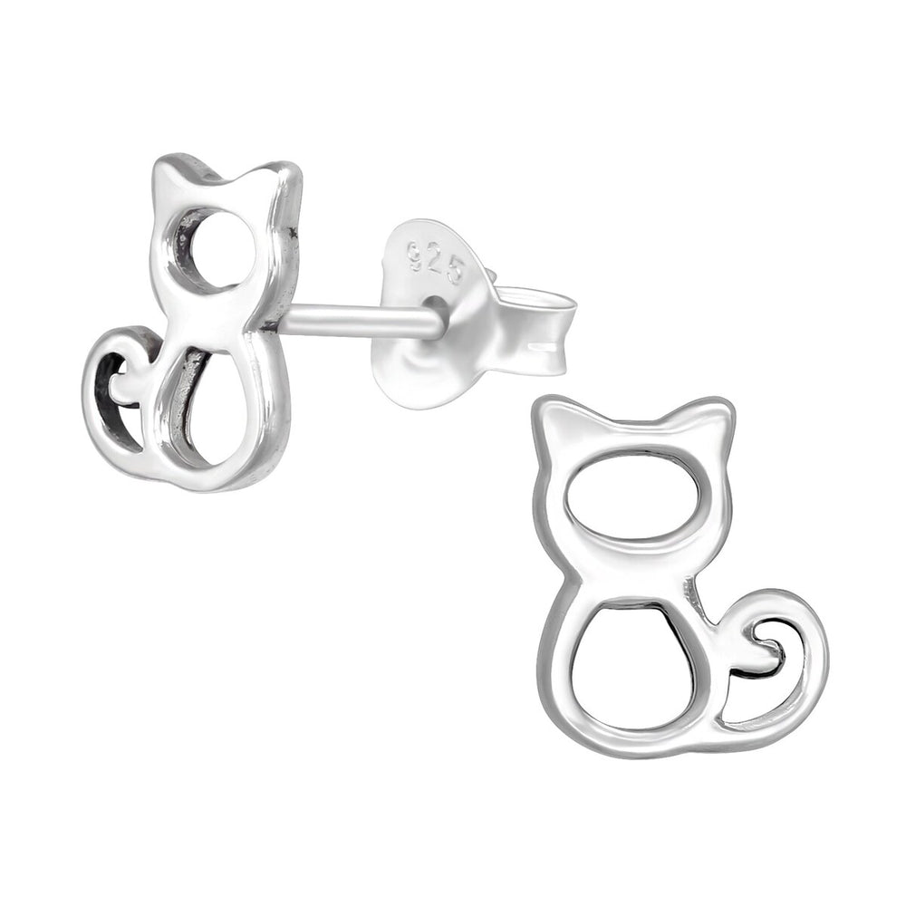 Sterling Silver Open Kitten Stud Earrings