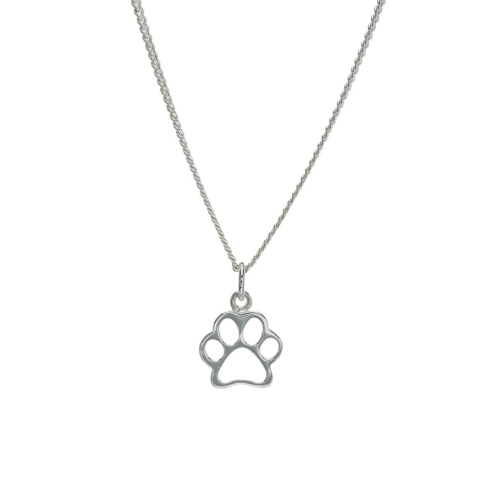 Sterling Silver Open Paw Print Pendant Necklace - White