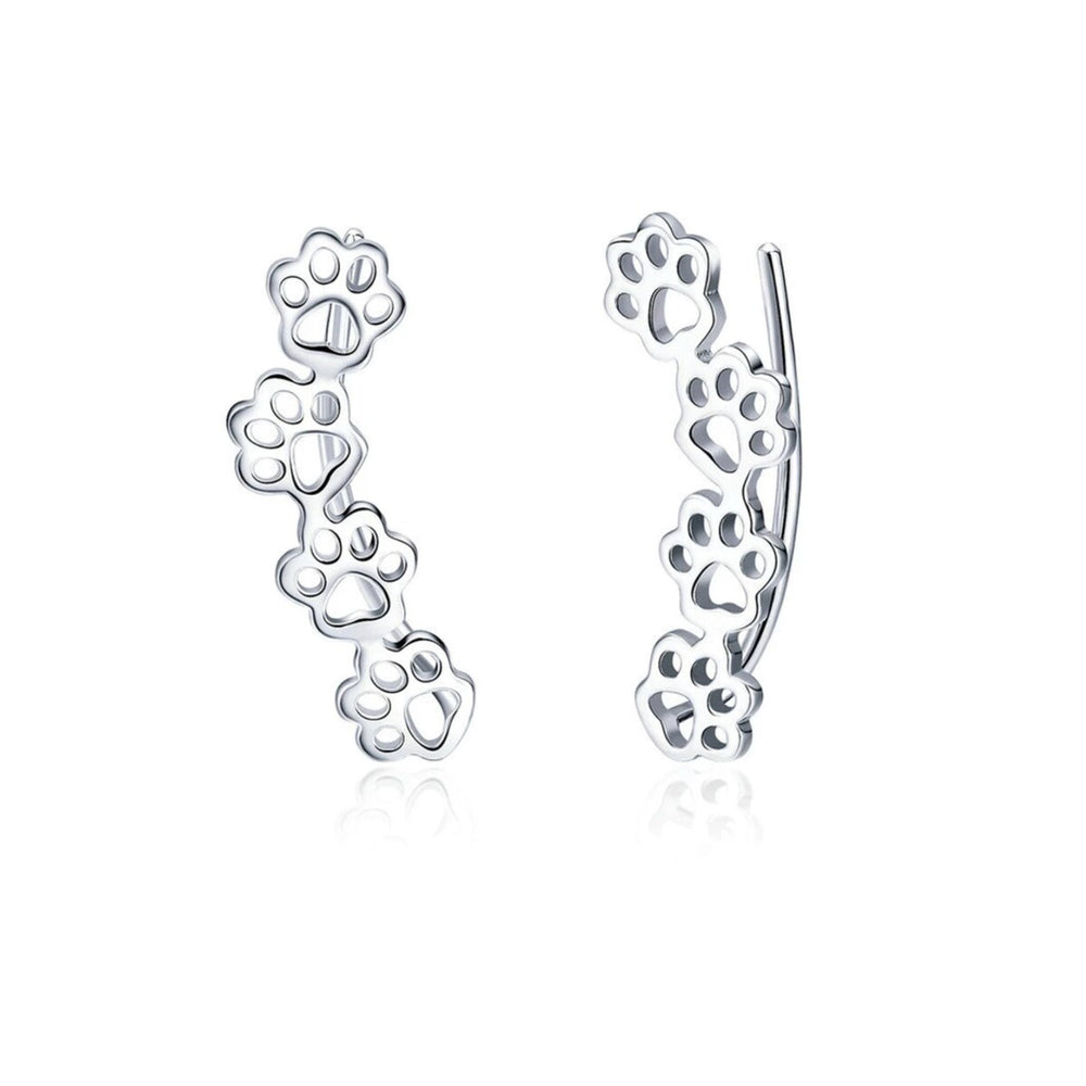 Sterling Silver Open Paw Print Threader Earrings