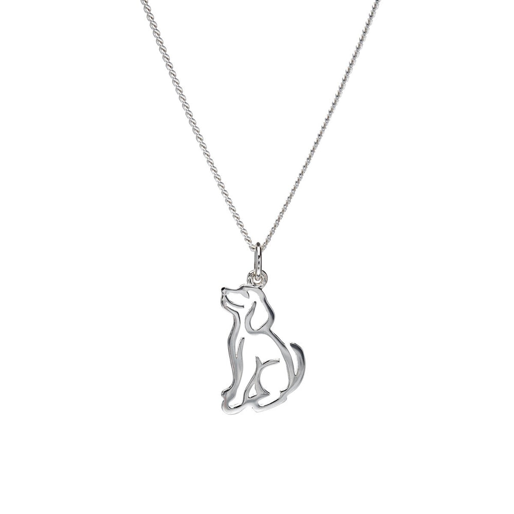 Sterling Silver Open Puppy Pendant Necklace - White