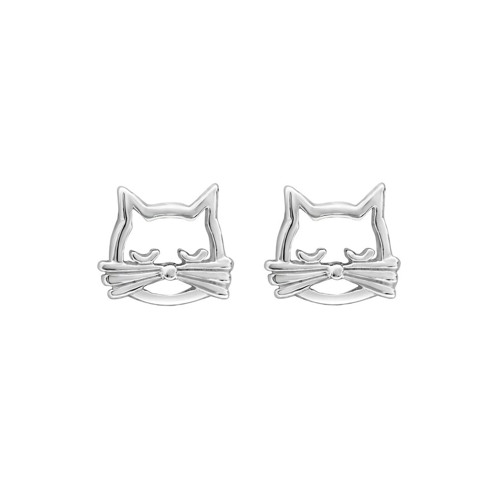 Sterling Silver Openwork Cat Stud Earrings