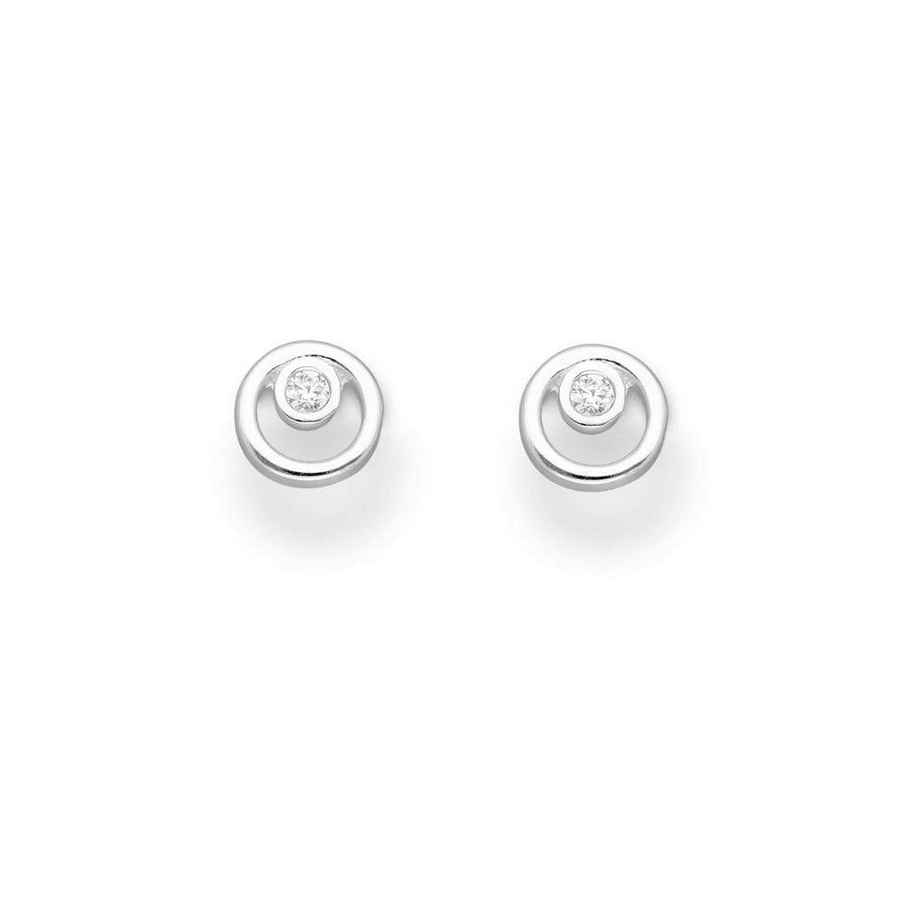 Sterling Silver Openwork Circle Stud Earrings With Centre Cubic Zirconia