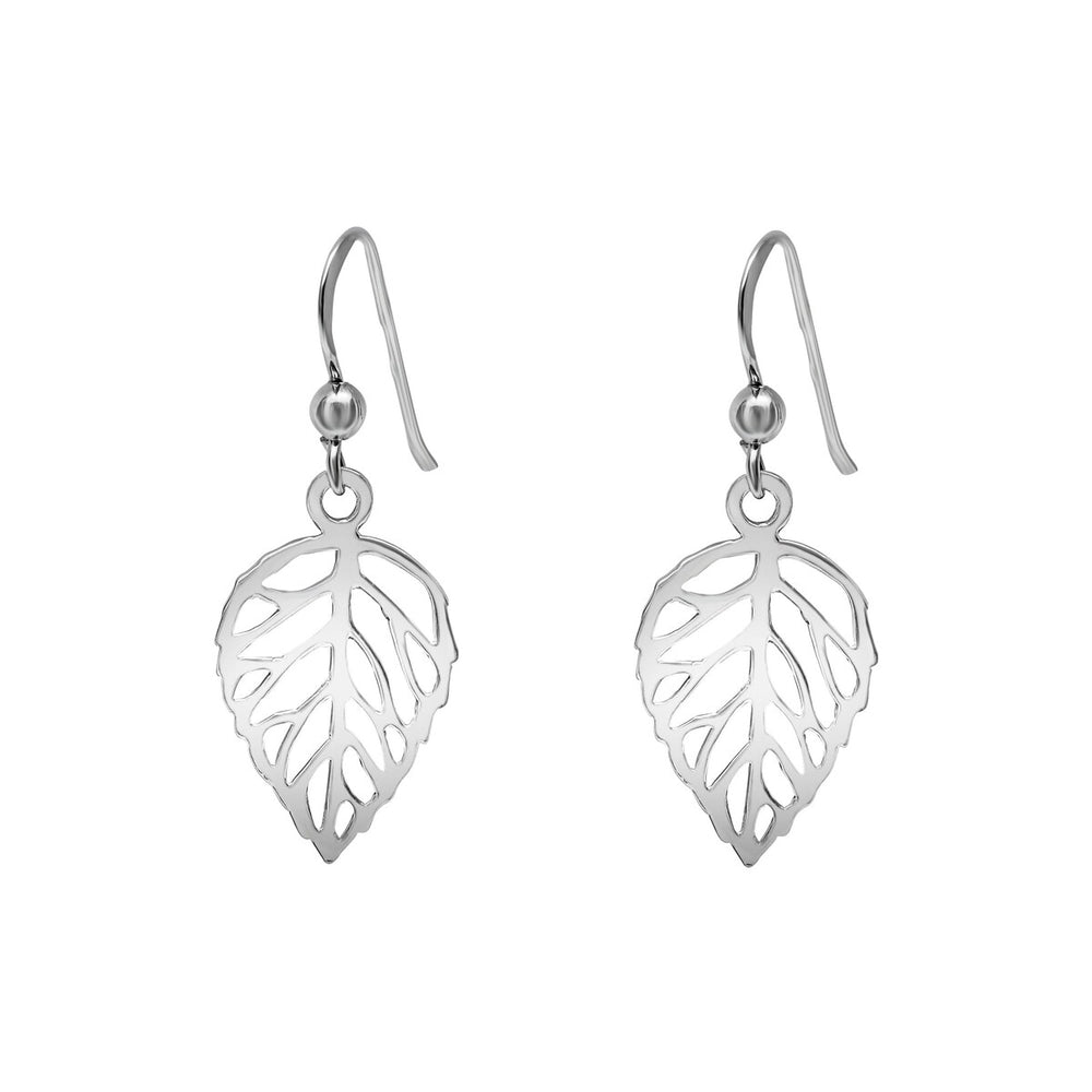 Sterling Silver Openwork Leaf Drop Earrings