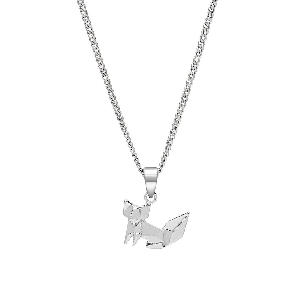 Sterling Silver Origami Fox Pendant Necklace - White