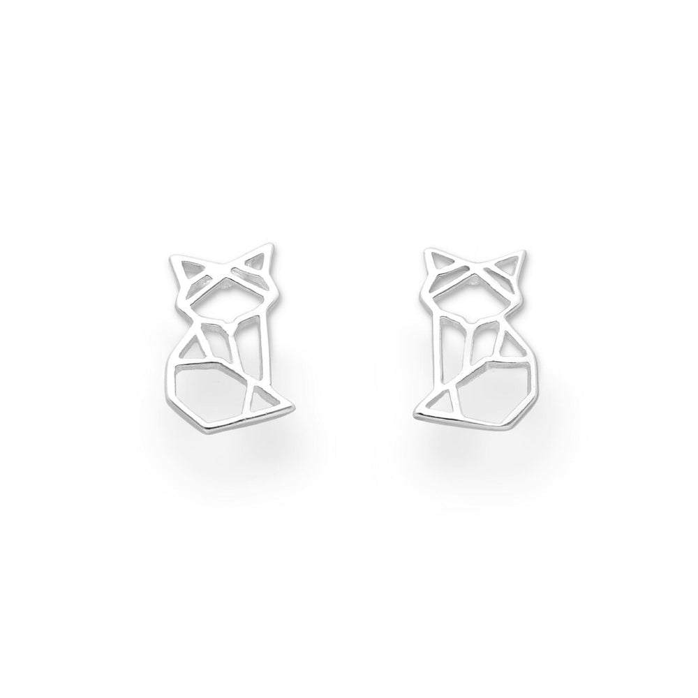 Sterling Silver Origami Fox Stud Earrings