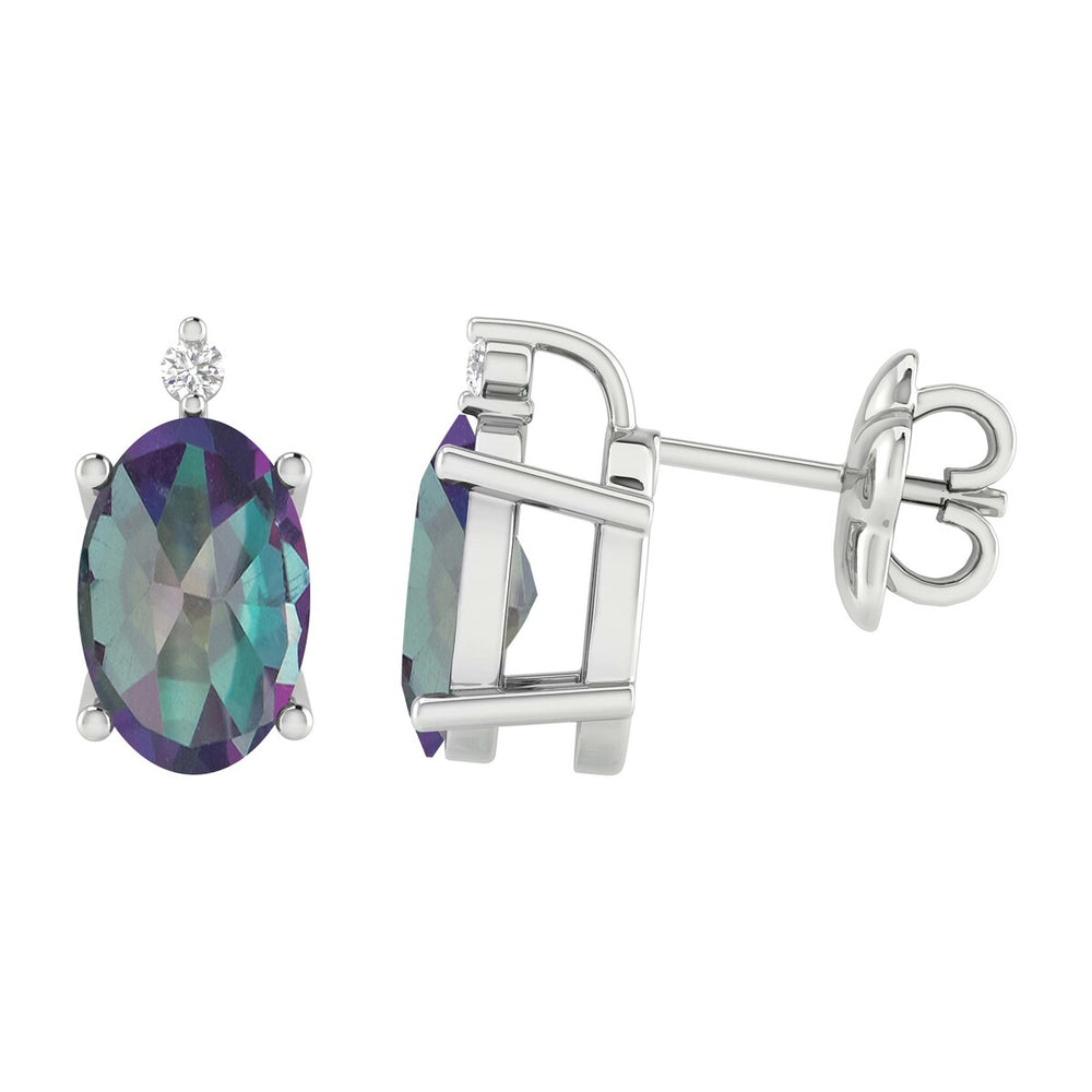 Sterling Silver Oval 1.15CTTW Mystic Topaz & Diamond Stud Earrings