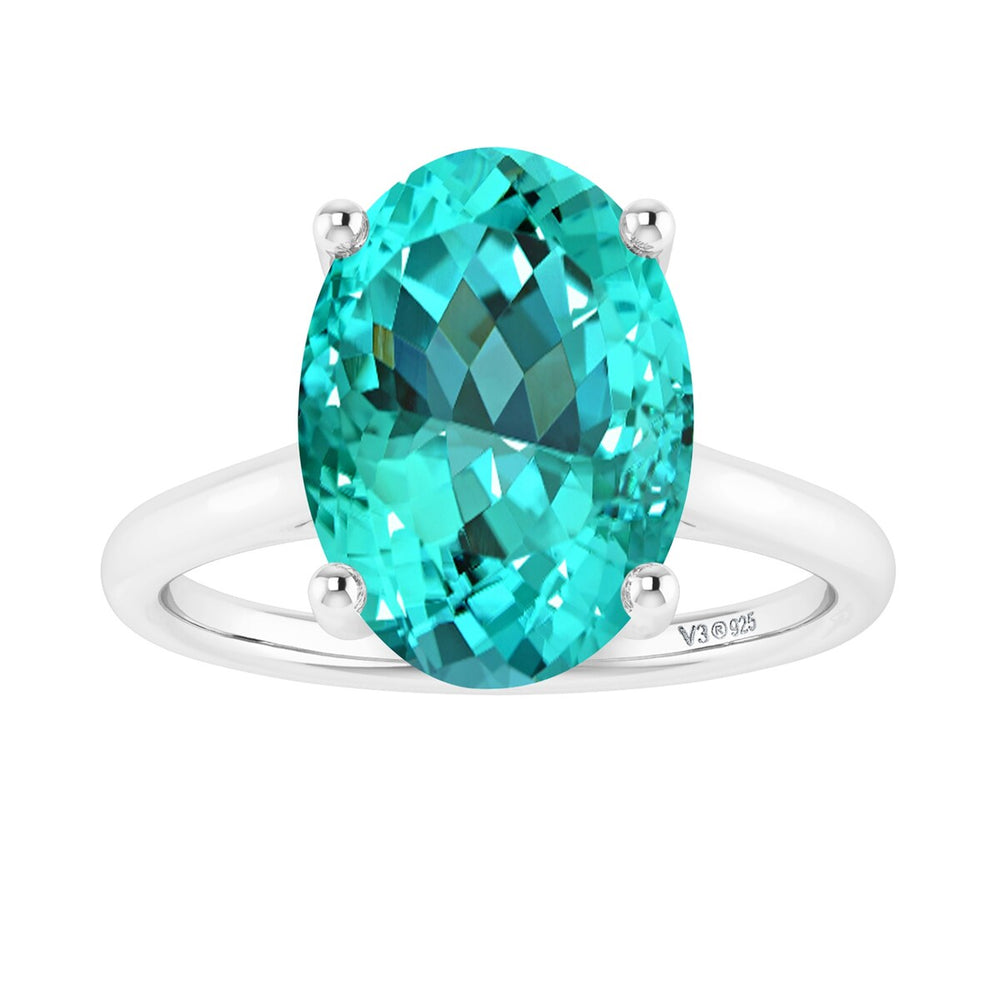 Sterling Silver Oval Shape 3.35cttw Paraiba Tourmaline Solitaire Ring