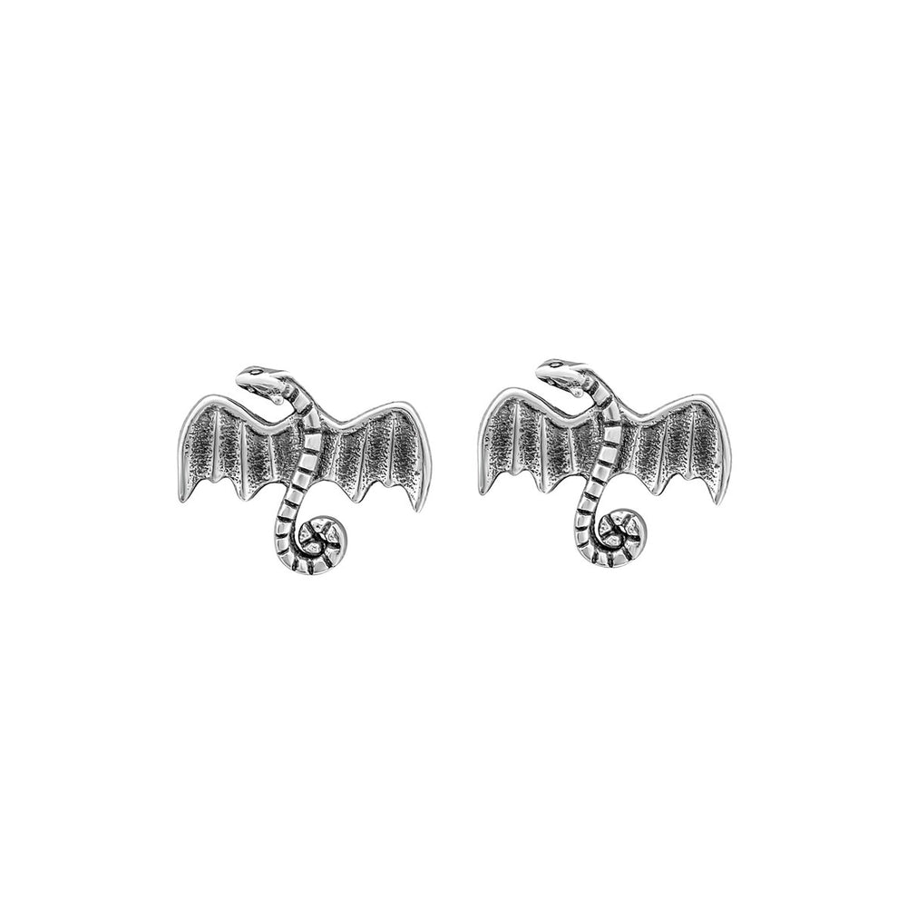 Sterling Silver Oxidized Dragon Stud Earrings