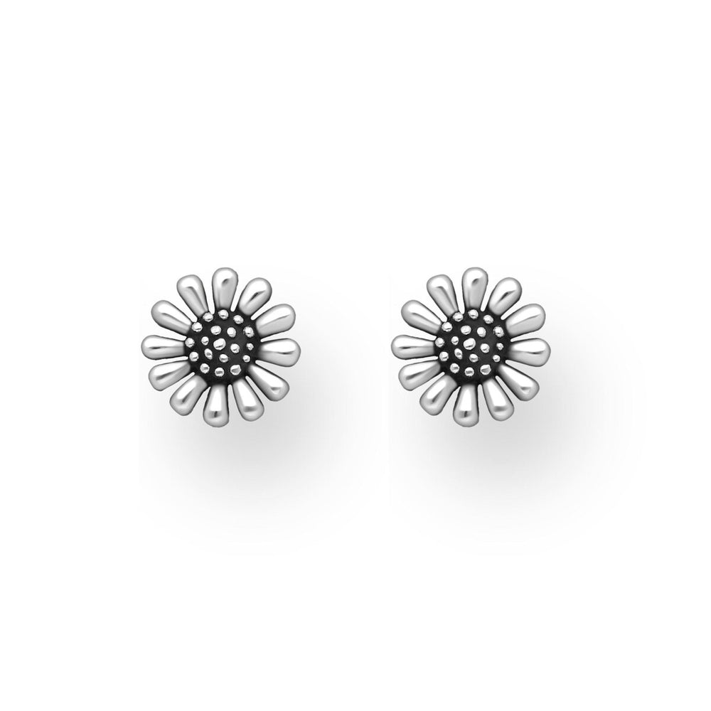 Sterling Silver Oxidized Flower Stud Earrings