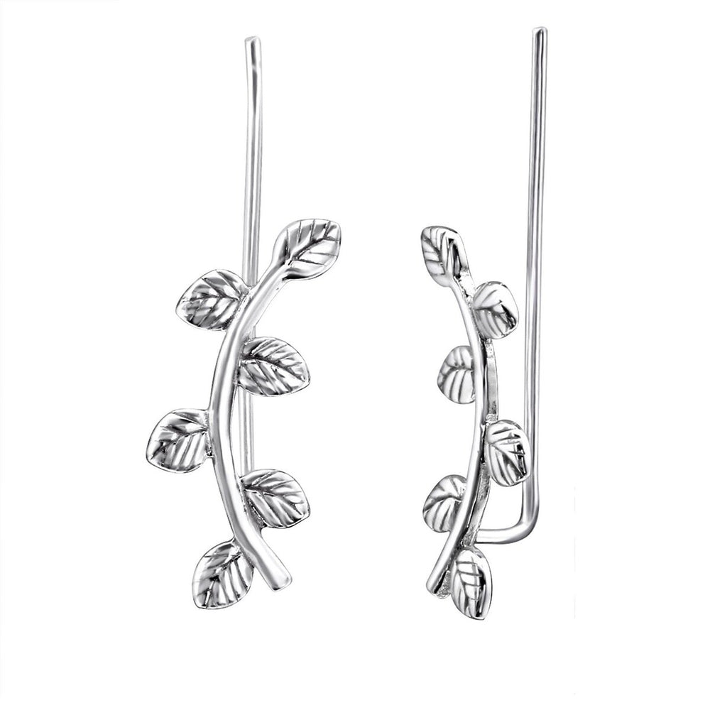 Sterling Silver Oxidized Leaf Ear Climbers