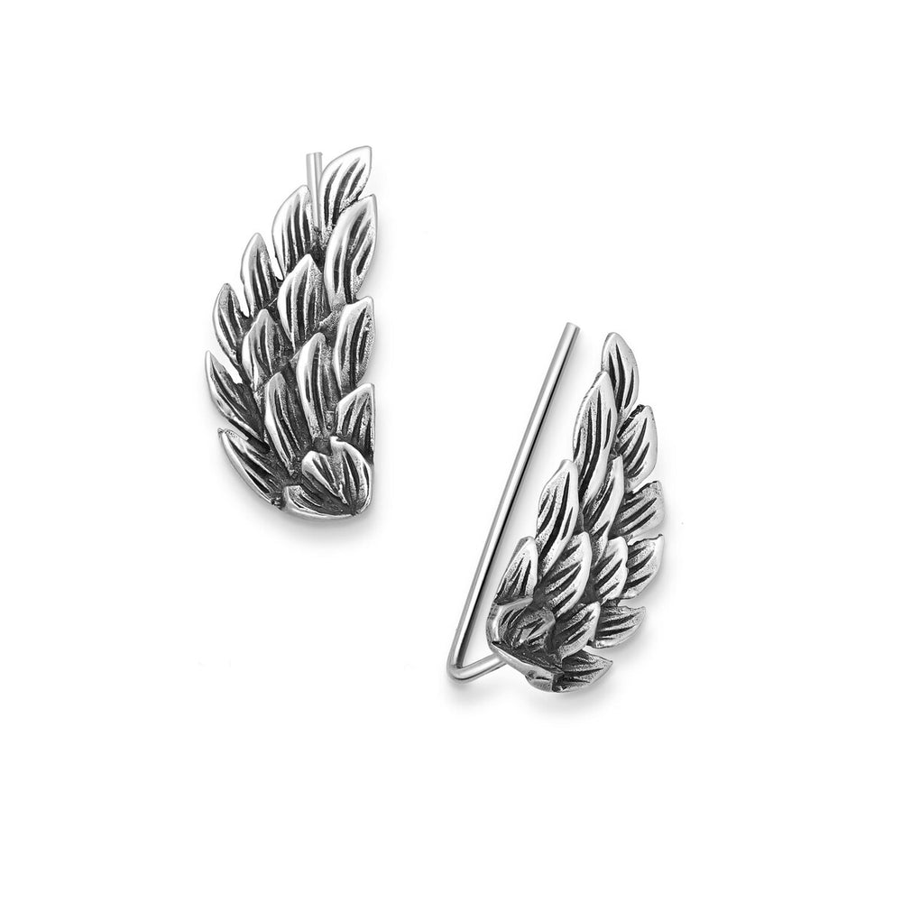 Sterling Silver Oxidized Leaf Threader Earrings