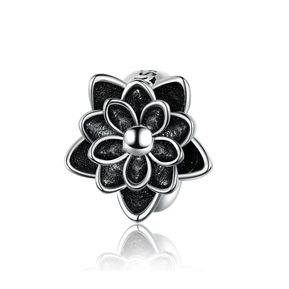 Sterling Silver Oxidized Lotus Charm