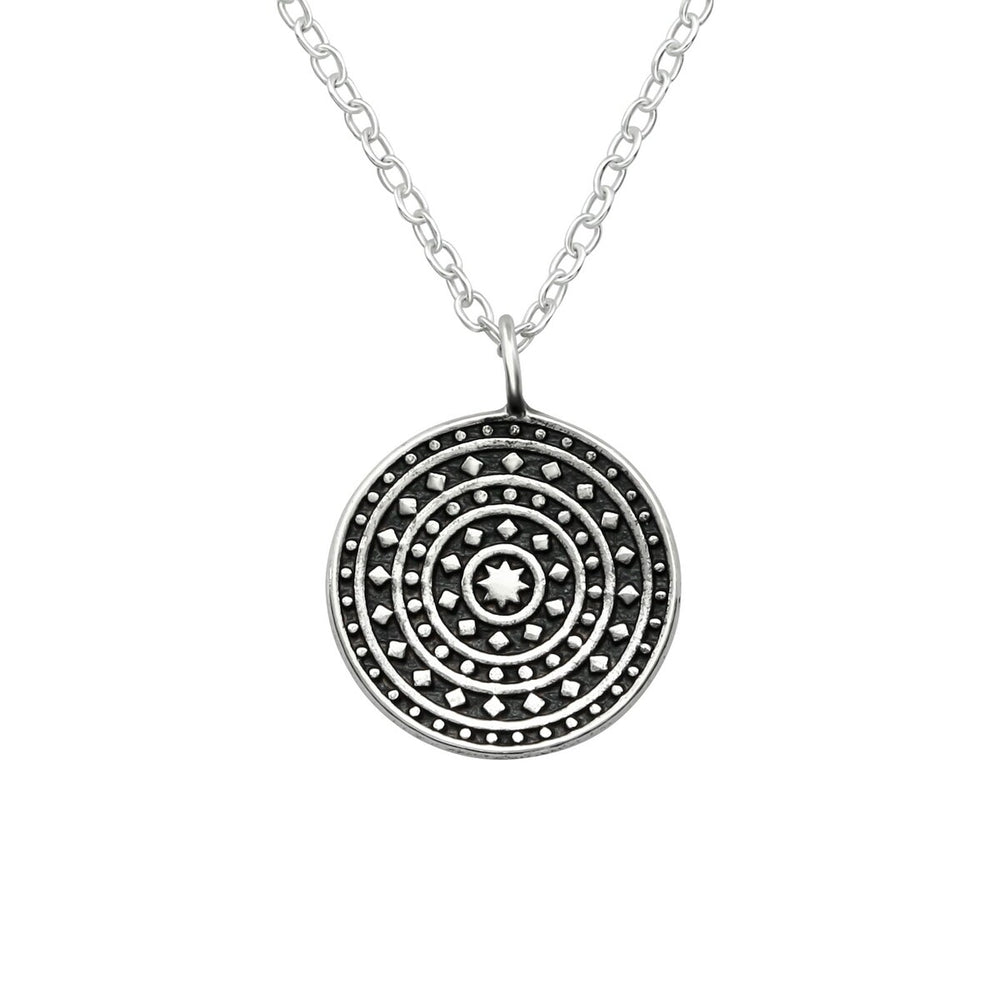 Sterling Silver Oxidized Round Galaxy Pendant - White