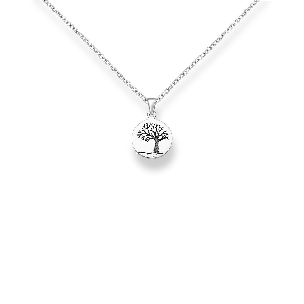 Sterling Silver Oxidized Tree Pendant - White