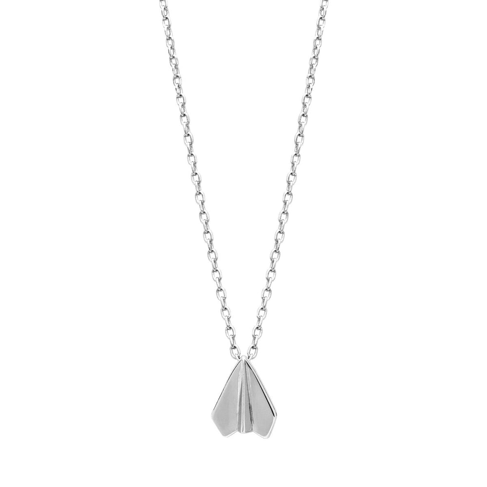 Sterling Silver Paper Airplane Pendant Necklace - White