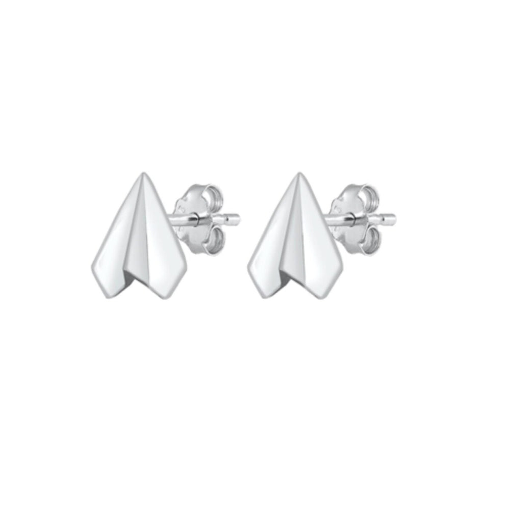 Sterling Silver Paper Airplane Stud Earrings