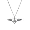 Sterling Silver Paw Heart with Angel Wings Pendant Necklace - White