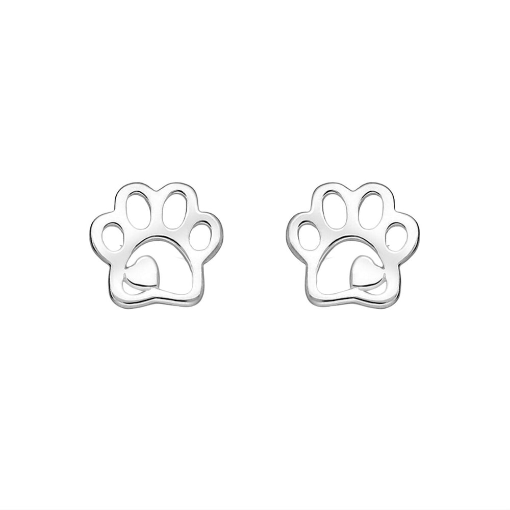 Sterling Silver Paw Print And Heart Open Stud Earrings