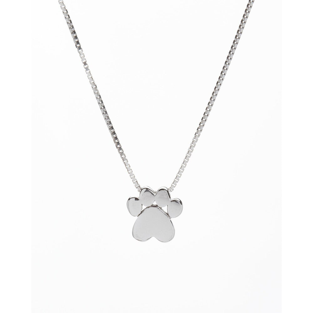 Sterling Silver Paw Print Pendant Necklace - White