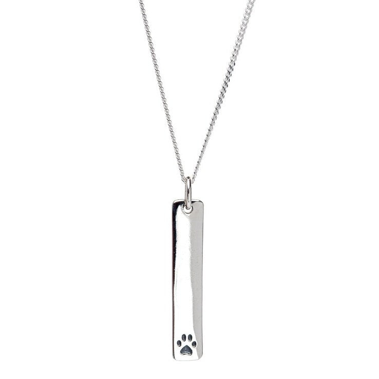 Sterling Silver Paw Print Rectangular Pendant Necklace On 16 Inch Chain - White