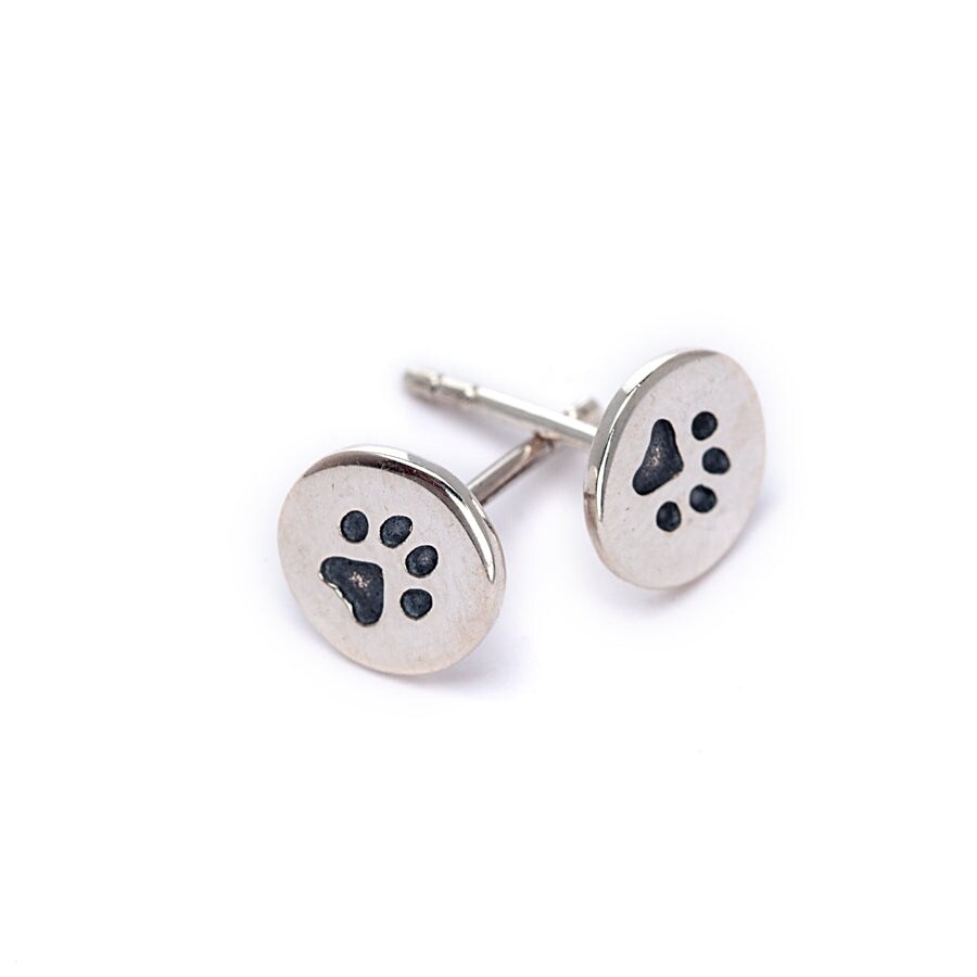 Sterling Silver Paw Print Round Stud Earrings (61319-117)