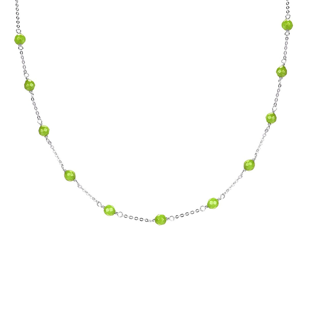 Sterling Silver Peridot Beaded Necklace 16" Chain and 2" Extention