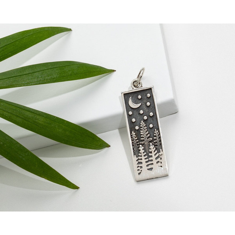 Sterling Silver Pine Tree Rectangular Pendant