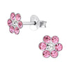 Sterling Silver Pink Cubic Zirconia Flower Stud Earrings