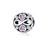 Sterling Silver Pink Cubic Zirconia Infinity And Hearts Charm