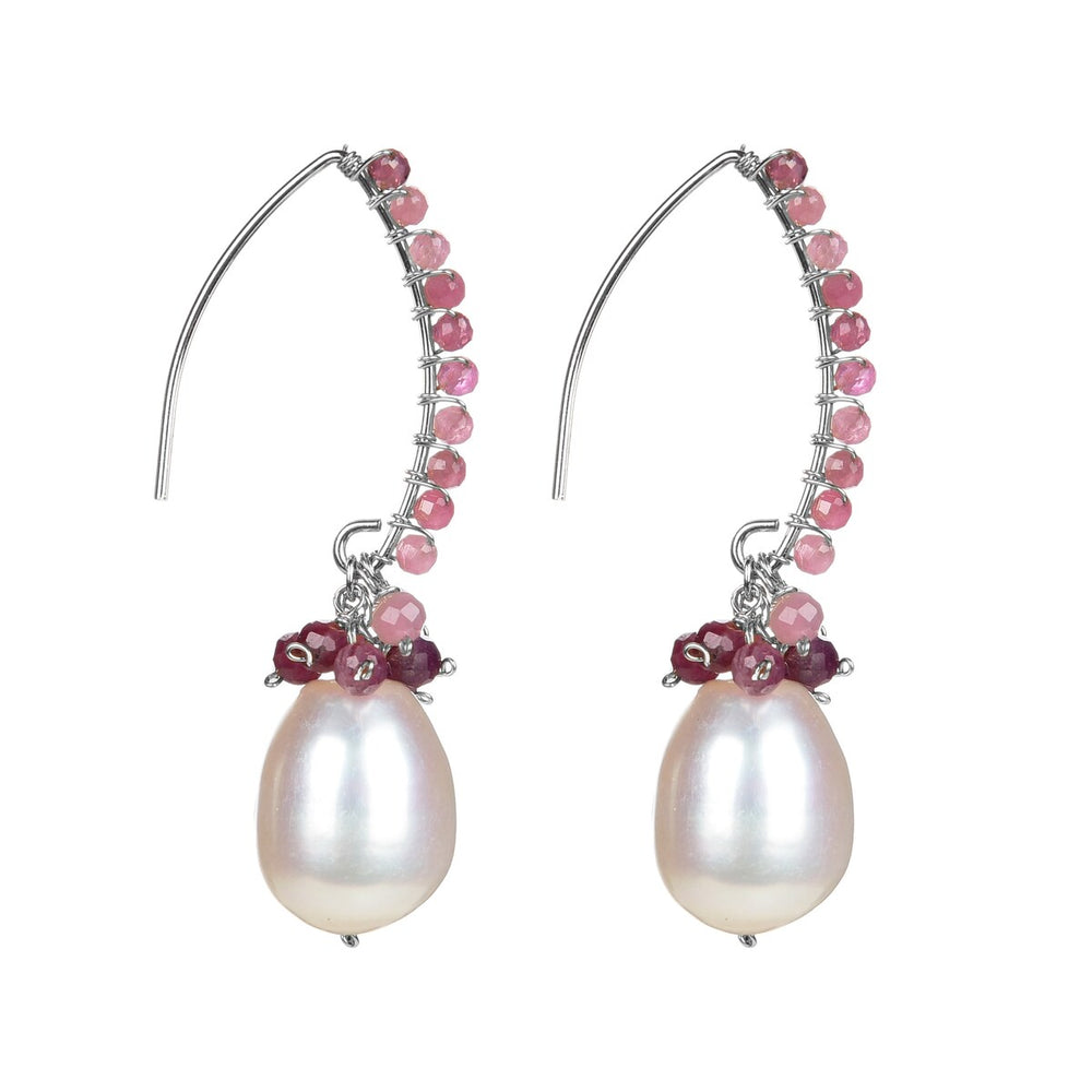 Sterling Silver Pink Tourmaline and Freshwater Pearl Dangle Earrings