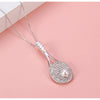 Sterling Silver Plated Crystal Pave Tennis Racket With Imitation Pearl - White