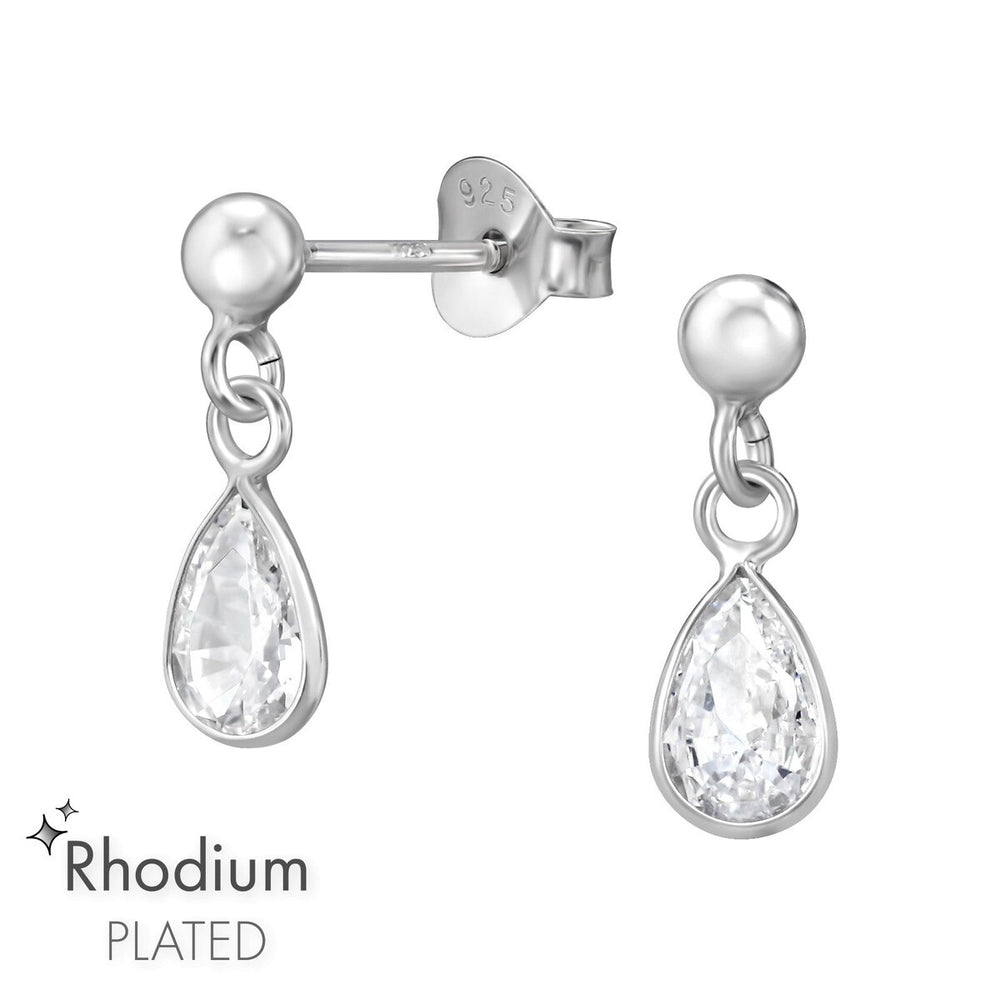 Sterling Silver Platinum Dainty Drop Stud Earrings