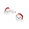 Sterling Silver Polar Bear In Santa Hat Stud Earrings