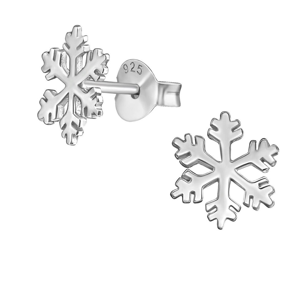 Sterling Silver Premium Plated Classic Snowflake Dainty Stud Earrings