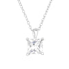 Sterling Silver Princess Cut CZ Solitaire Necklace - White