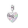 Sterling Silver Purple Pink Floral Love Mom Heart Dangle Charm